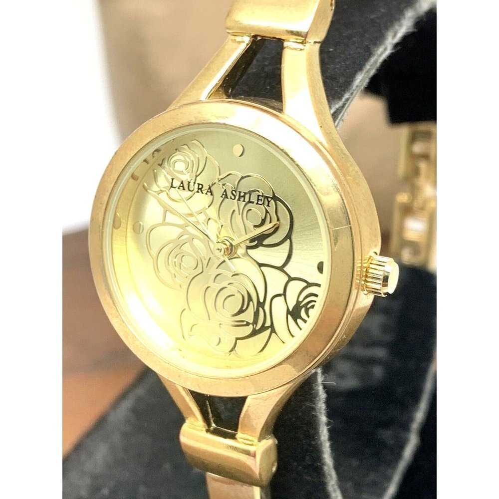 Laura Ashley Women's Watch LA31019 Floral Dial Quartz 27mm Gold Steel Ba…